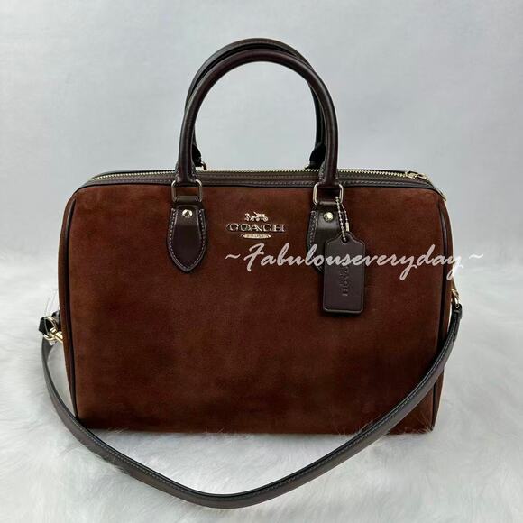 Coach Rowan Large Satchel Bag Crossbody In Suede/Im/Vintage Brown CCC79 NWT - Picture 1 of 12